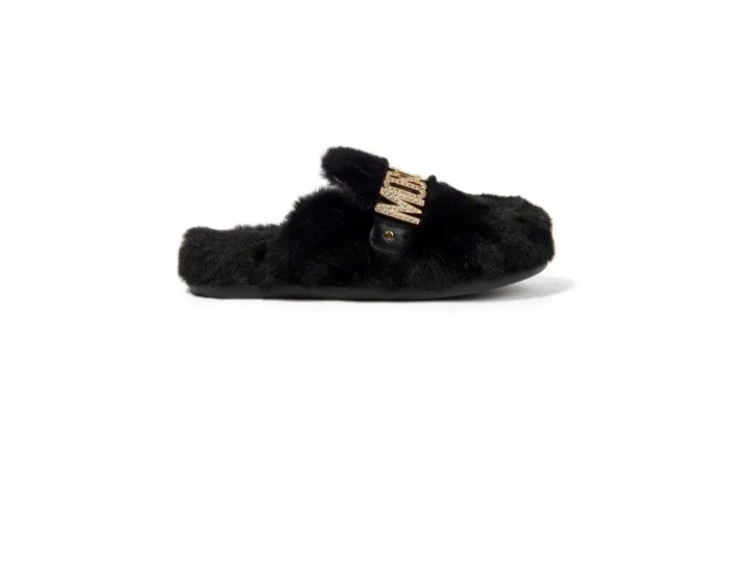 logo-lettering faux-fur slippers
