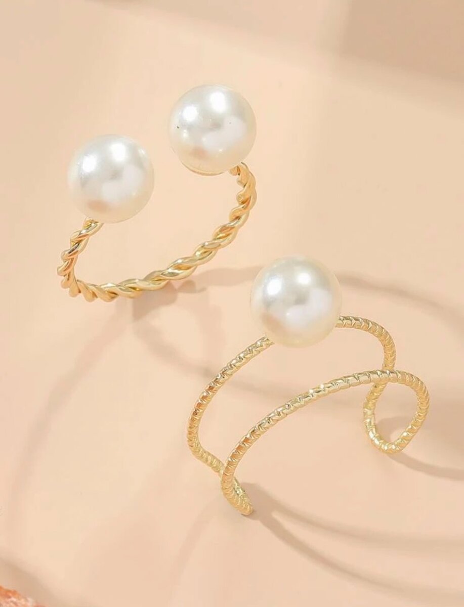 Simple Faux Pearl Ring Set