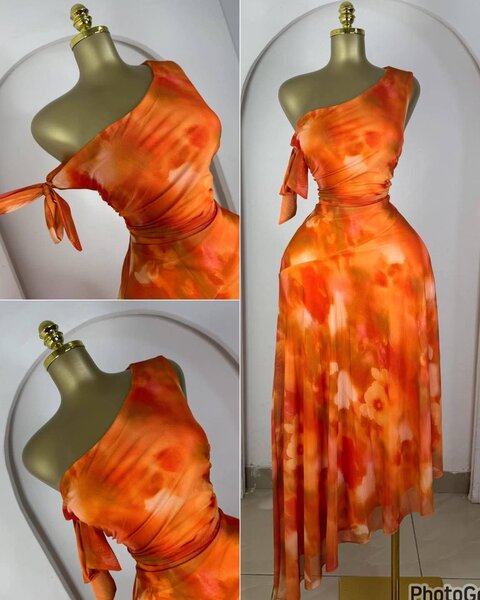 Robe asymétrique orange tie-dye