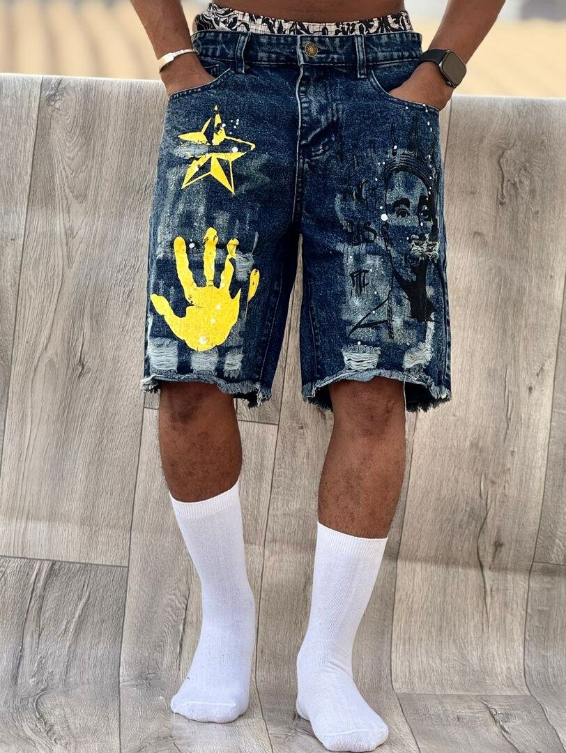 Shorts en jean à motifs