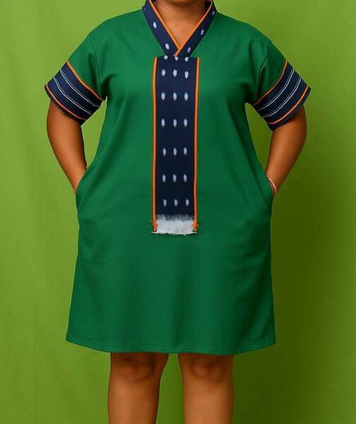 Robe trapèze verte ethnique