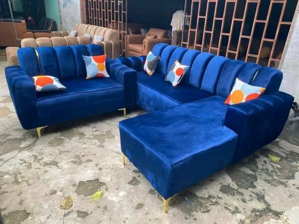 Sofa d'angle en velours bleu