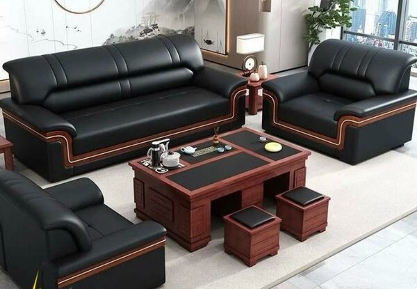 Salon en cuir noir moderne