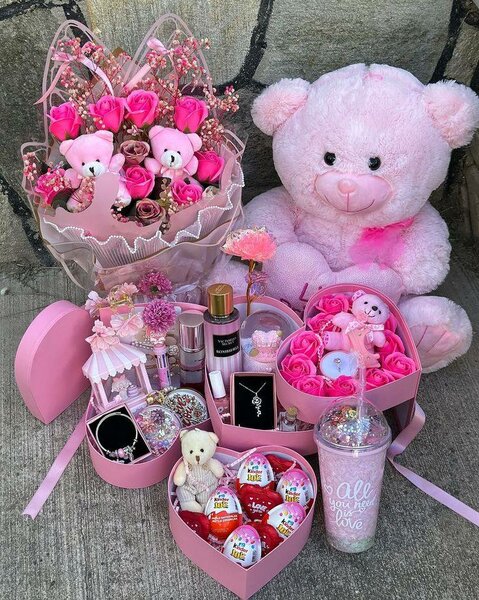 Cadeau Saint-Valentin Fille - Ours en Peluche Rose