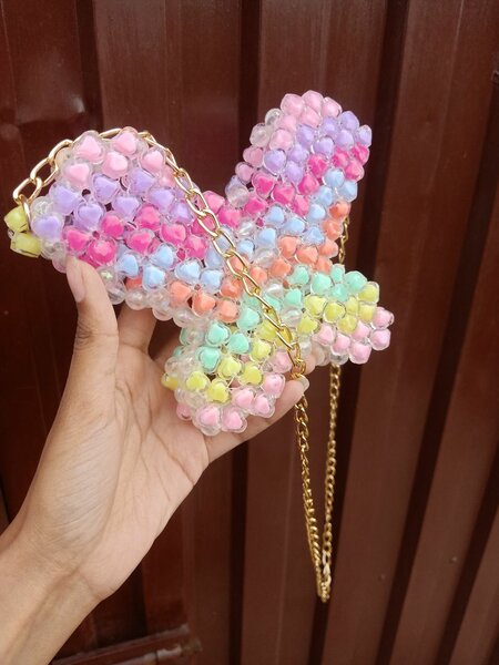 Multi color hand made beaded butterfly bag