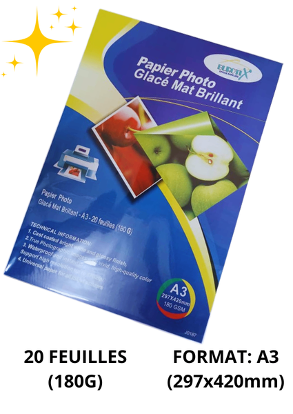 Papier photo A3 brillant mat 180g