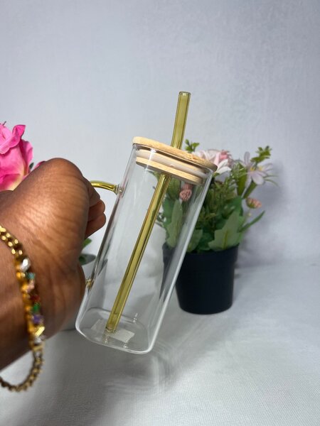 Glass cups, water bottles