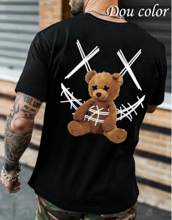 T-shirt noir motif ourson