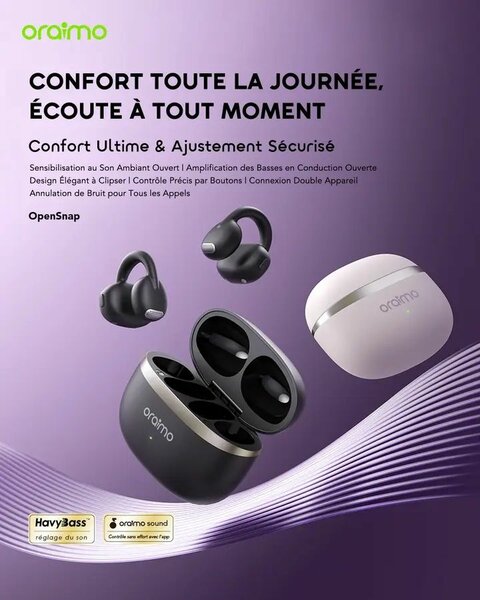Écouteurs sans fil Oraimo OpenSnap - Confort Ultime