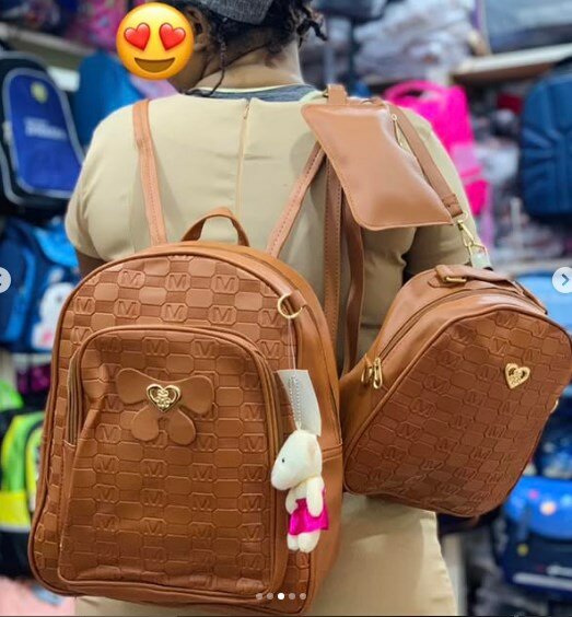 Set of 2 backpacks + cosmetic bag, brown