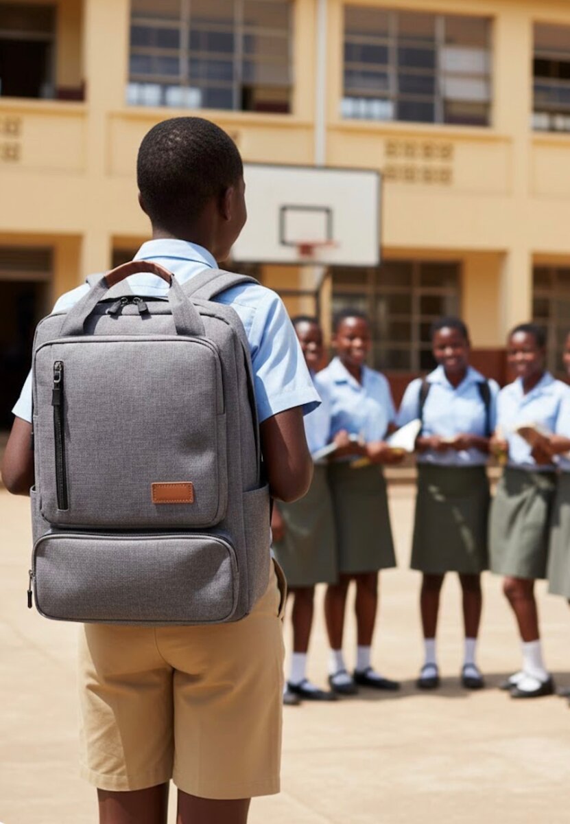Sac à dos scolaire gris avec pochettes