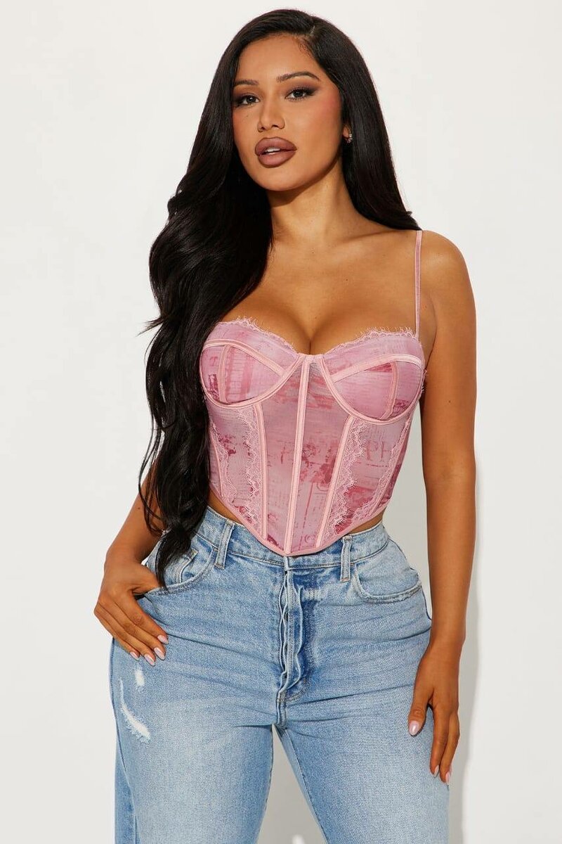 Corset Bustier en Dentelle Rose