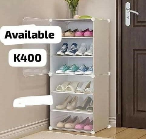White shoe rack with six shelves