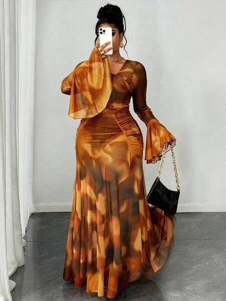 Robe longue orange fluide