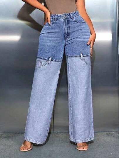 Jean large taille haute femme