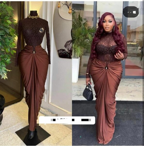 Robe longue marron en soie