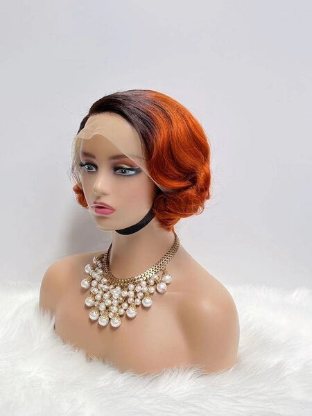 Perruque courte orange pour femme