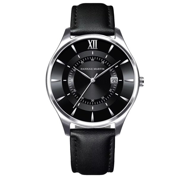 Montre élégante en cuir noir