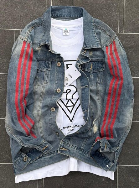 Veste en jean homme avec bandes rouges