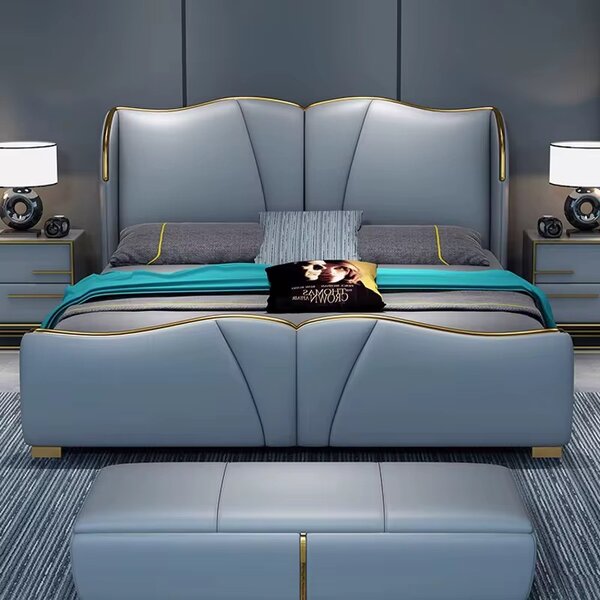 Lit moderne cuir gris avec rangement