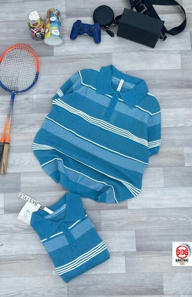 Polo en tricot rayé bleu