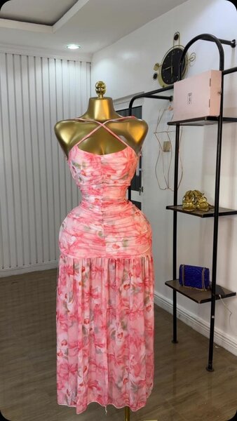 Robe longue fleurie rose