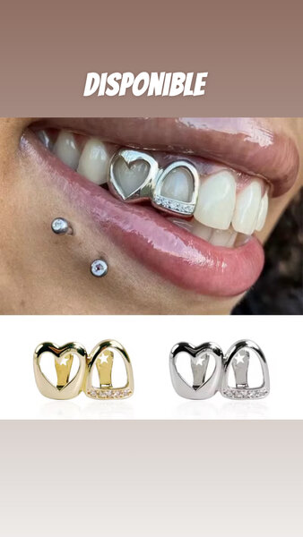 Grillz en cœur doré et argenté