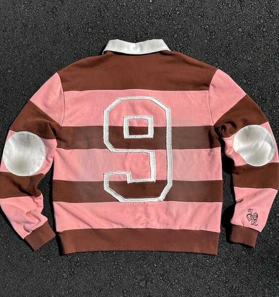 Polo rayé marron rose unisexe