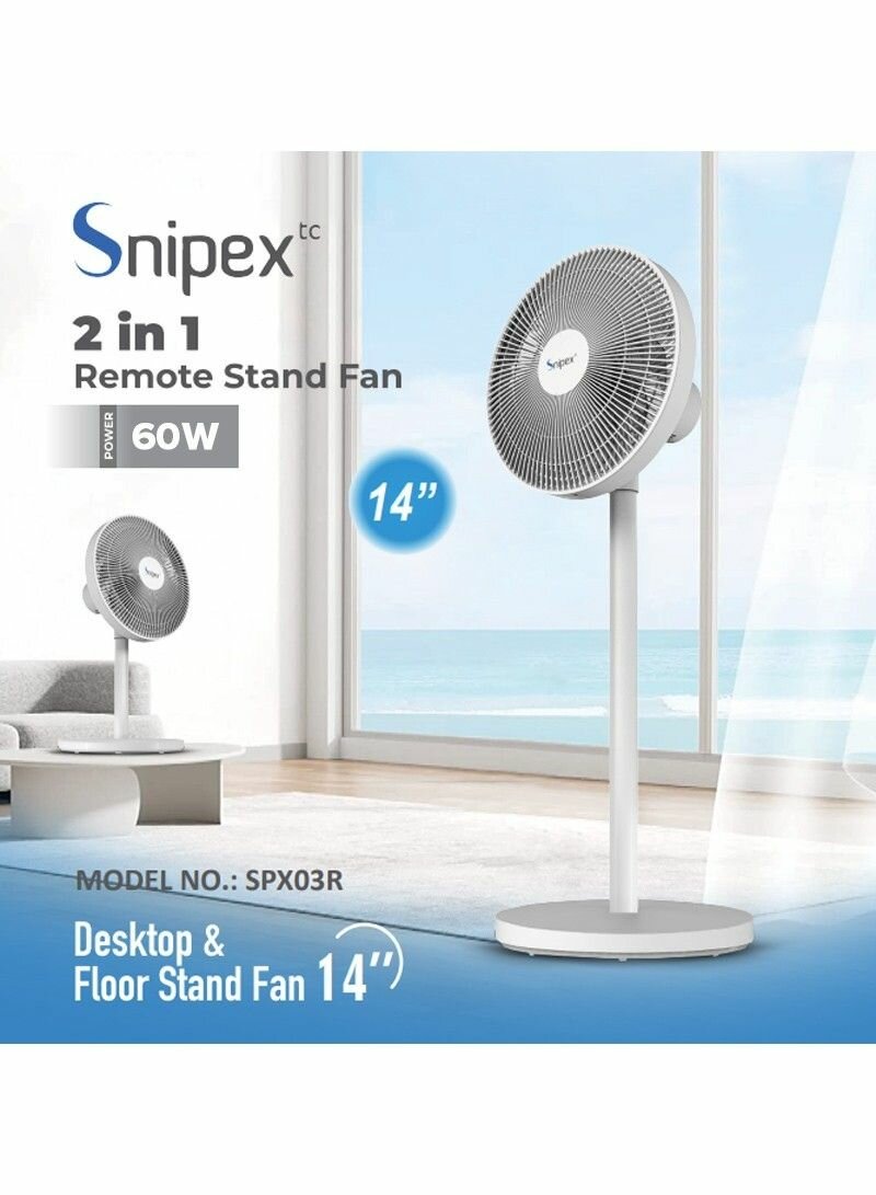 14" 60W 2 IN 1 FLOOR & DESKTOP STAND FAN.