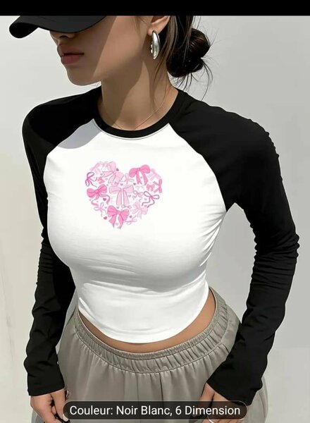 T-shirt raglan noir et blanc femme