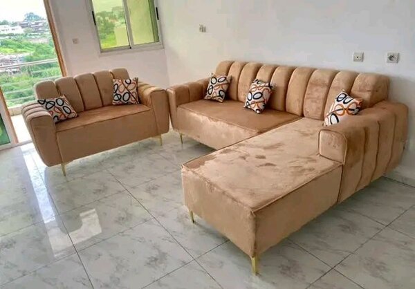 Ensemble canapé salon moderne en velours beige