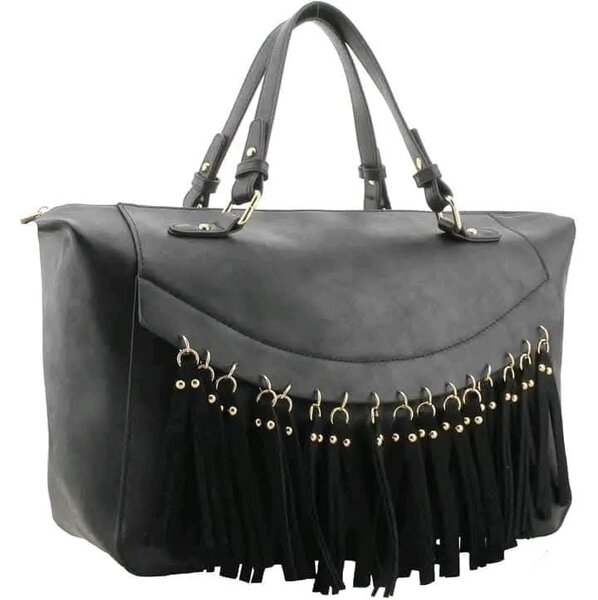 Sac à main frangé noir