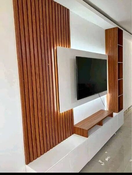 Meuble TV en bois et blanc pour salle de séjour