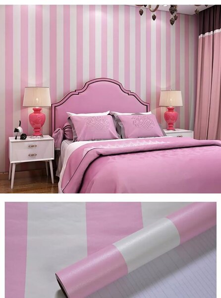 Papier peint rayé rose auto-adhésif