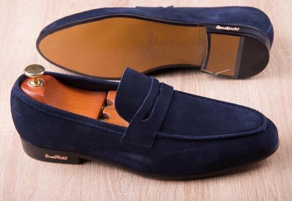 Mocassins en daim bleu marine