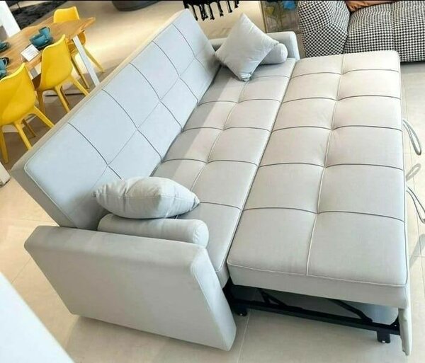 Canapé convertible gris clair en cuir