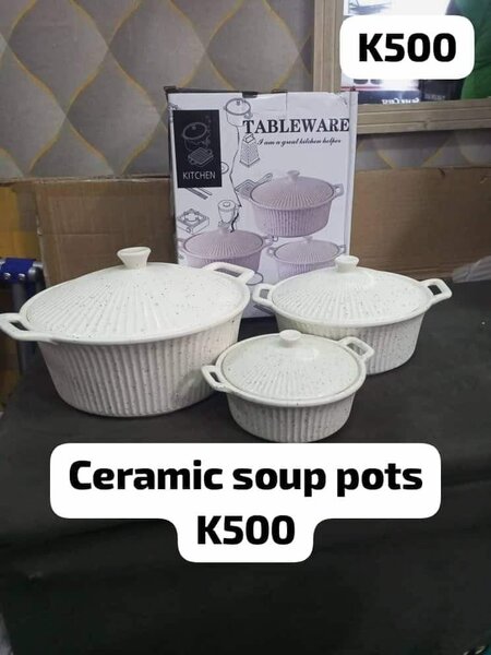 ceramic soup pots, 3pcs, white