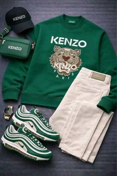 Sweatshirt Kenzo vert avec tigre