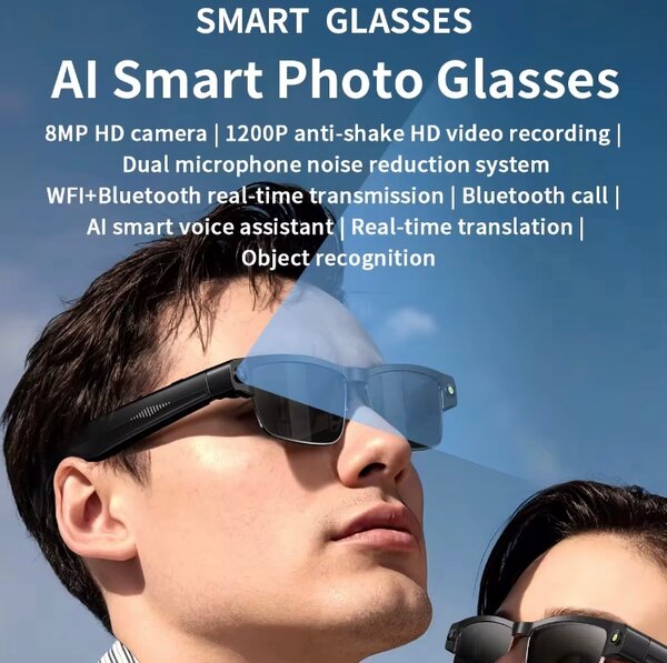 Lunettes de soleil intelligentes avec caméra HD 8MP