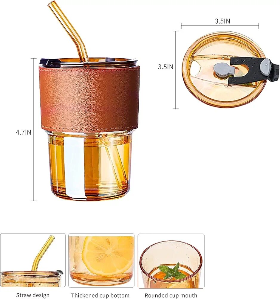 Multi-purpose Glass Mug Cup with Lid & Straw
