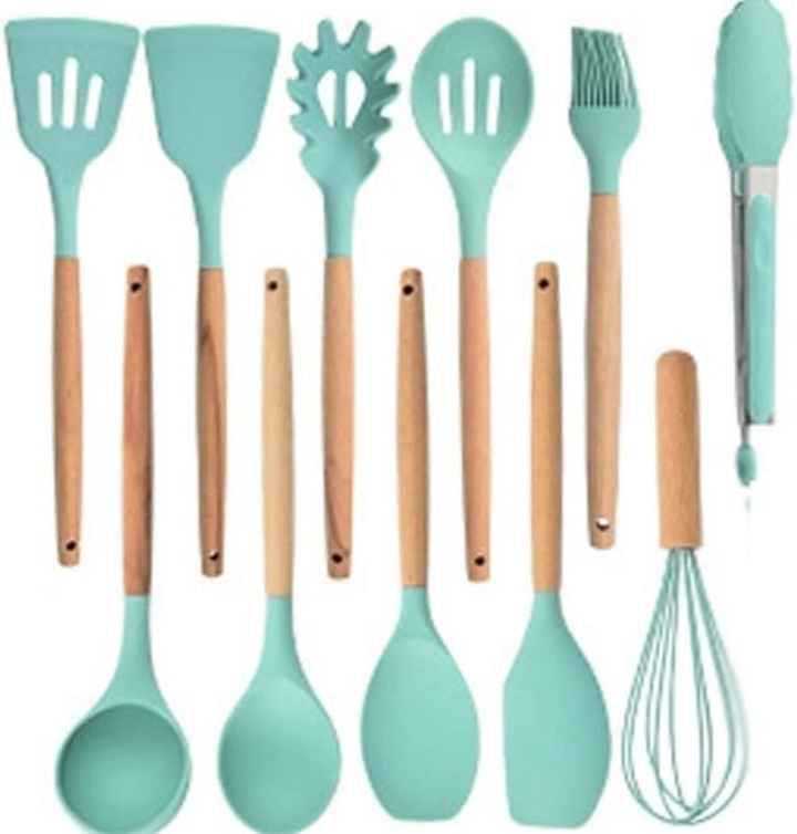 12-Piece Wooden Handle Silicone Kitchenware