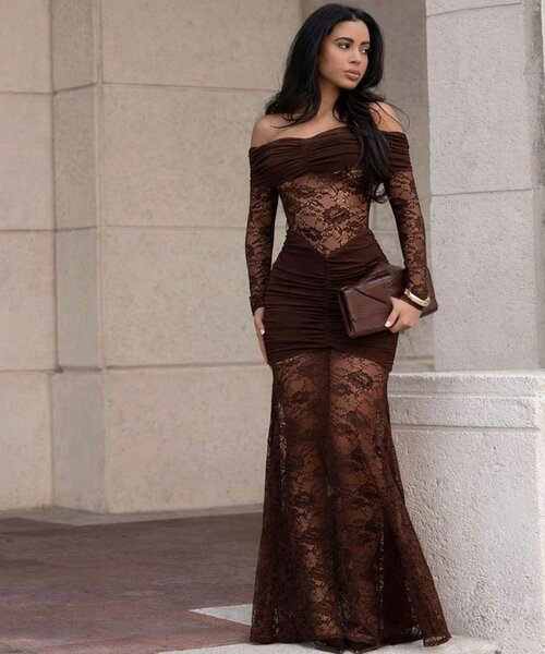 Robe en dentelle marron pour femmes
