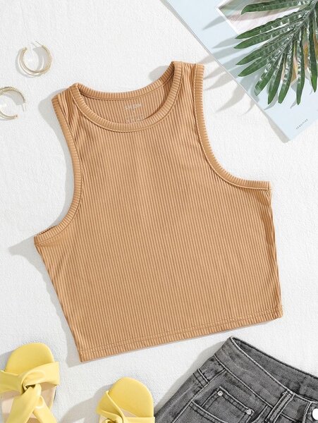 Top court côtelé beige