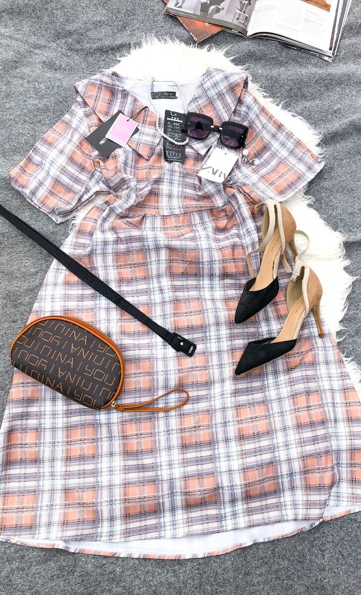 Checked capped dress