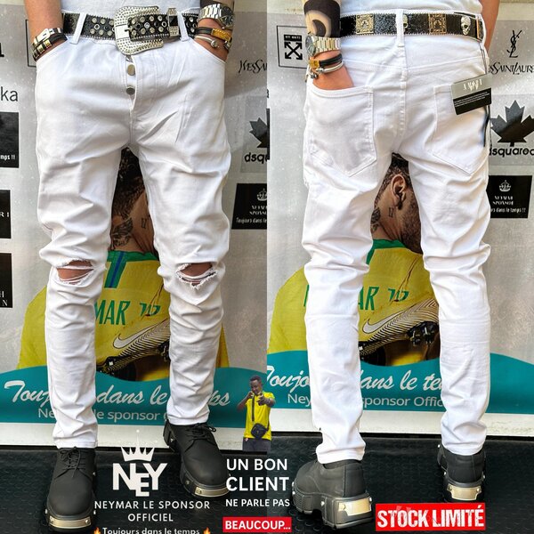 Jean slim blanc déchiré homme