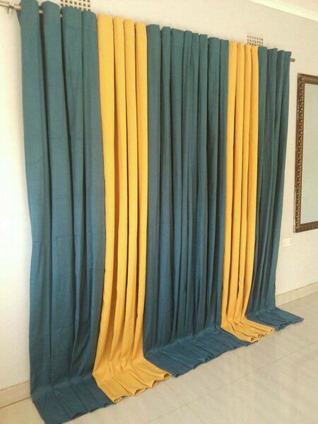 2 drops of curtains yellow and green