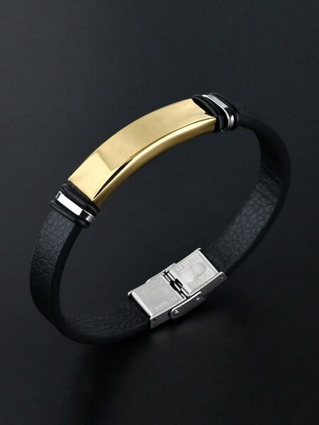 Bracelet en cuir noir avec fermoir métallisé or