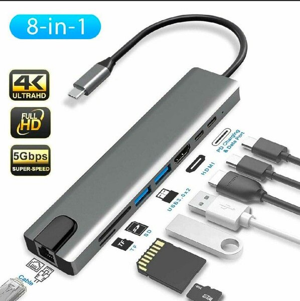 8-in-1 USB C Hub with HDMI & Ethernet