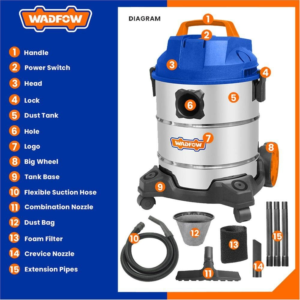 Aspirateur sans fil WADFOW 20L