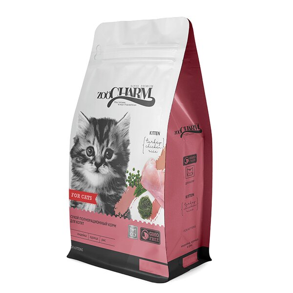 корм ZOOCHARM 8кг  для котят с индейкой, курицей, рис